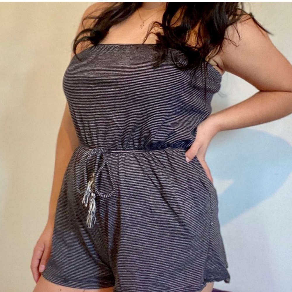 Mossimo romper with navy blue and white stripes